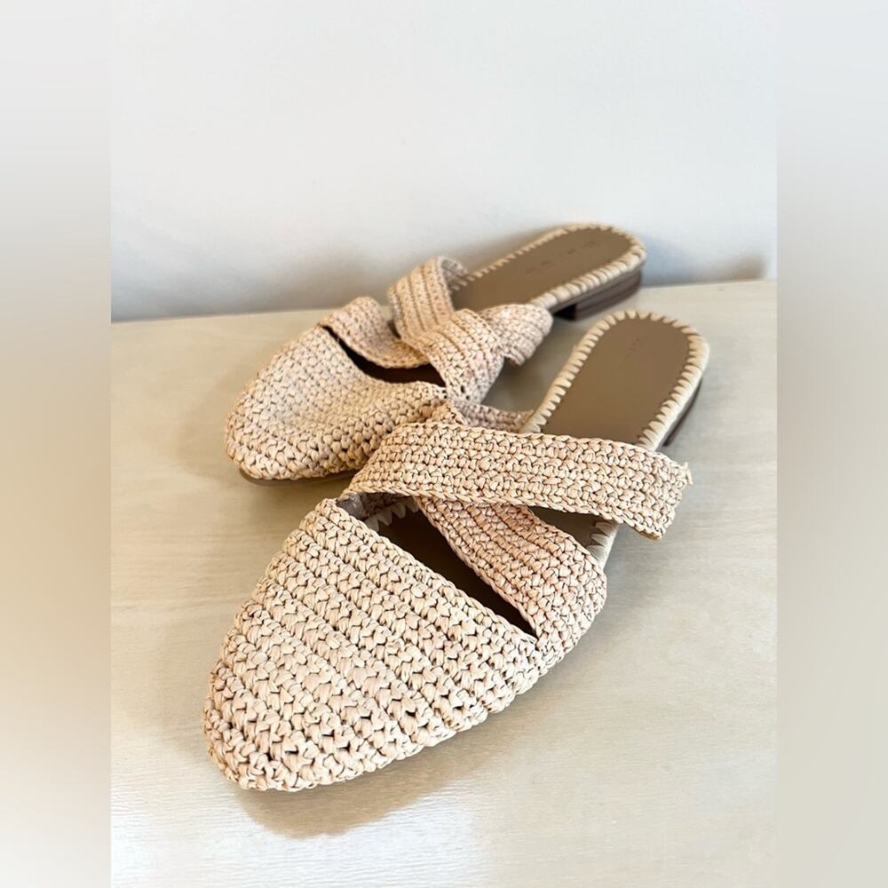 Marea by Liz joy NWOB round toe straw knit slides sandals minimalist neutral - Picture 2 of 7